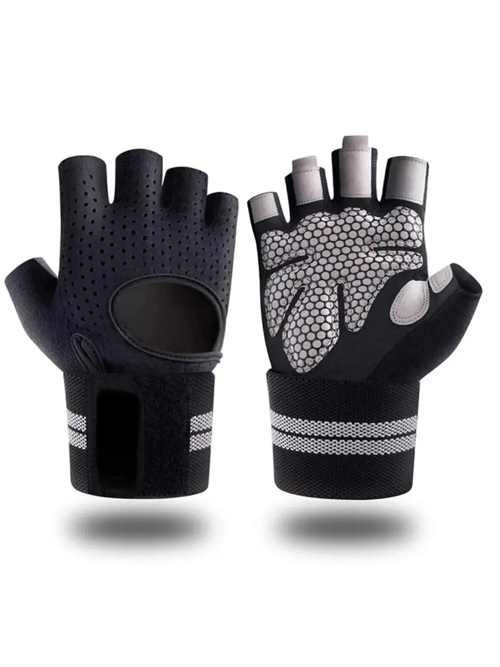 NEW Black & gray weightlifting fitness gloves with wrist wraps size small S B113